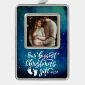Biggest Christmas Gift | Pregnancy Photo Rahmen-Ornament Silber (Vorderseite)