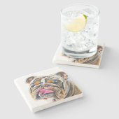 Biggie der Bulldog-Tiergram Steinuntersetzer (Seitenansicht)