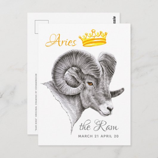 Bighoram mit Crown Aries Zodiac Tierart Postkarte (Vorne/Hinten)