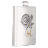 Bighorn Ram Animal Art Aries Zodiac-Zeichen Monogr Flachmann (Rechts)