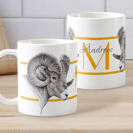 Bighorn Ram Animal Art Aries Zodiac-Zeichen Monogr Kaffeetasse