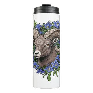 Bighorn Sheep And Blue Colorado Columbine Flowers Thermosbecher