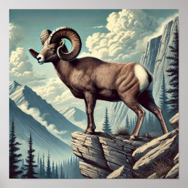 Bighorn Sheep auf einem Felsvorsprung Poster