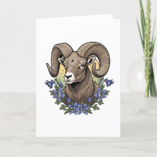 Bighorn Sheep mit Blue Colorado Kolumbin Blume Feiertagskarte