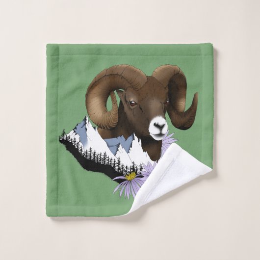 Bighorn Sheep Ram Green Mountains Badhandtuch Set (Waschlappen)