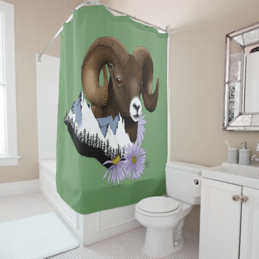 Bighorn Sheep Ram Green Mountains Duschvorhang (Beispiel)