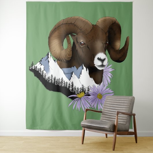 Bighorn Sheep Ram Green Mountains Wandteppich (Beispiel)