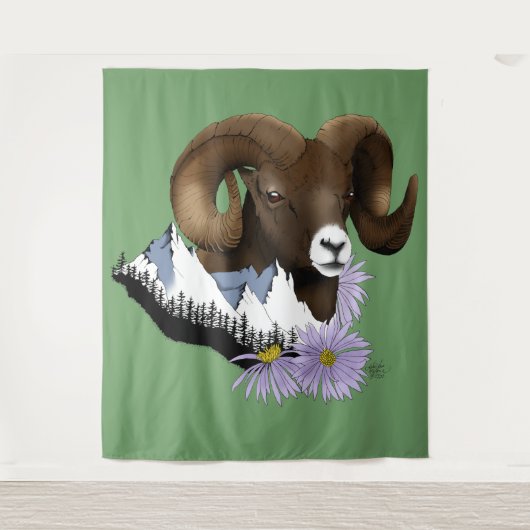 Bighorn Sheep Ram Green Mountains Wandteppich (Vorderseite)