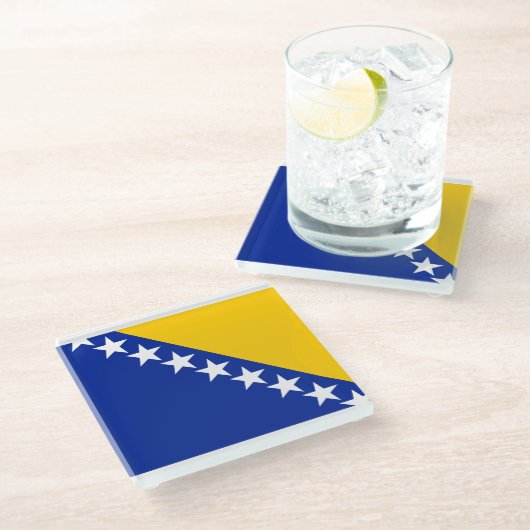 BiH-Flaggenuntersetzer Glasuntersetzer (Schrägansicht)