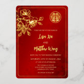 BIINGUAL | Chinesische Hochzeit mit Gold Cherry Bl Folieneinladung (Vorderseite)