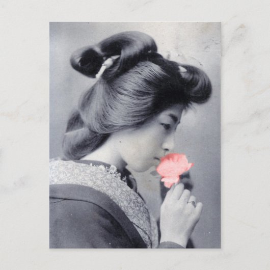 Bijin mit Blume-Postkartenwiedergabe Postkarte (Vorderseite)