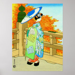Bijin und Red Maple Hasegawa Sadanobu III 1950er Poster
