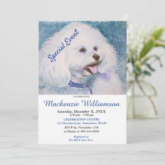 BIJON FRISE PUPPY WISHES HAPPY BIRTHDAY EINLADUNG (Stehend Vorderseite)