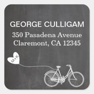 Bike and heart Address Label - Hochzeitspass Quadratischer Aufkleber