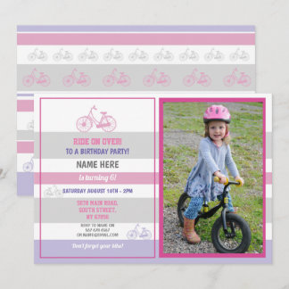 Bike Birthday Bicycle Ride Party Pink Girls Photo Einladung
