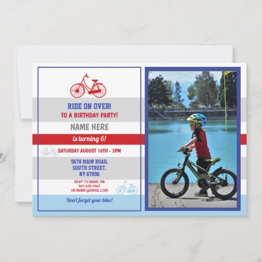 Bike Birthday Fahrrad Reiten Party Red Boys Foto Einladung (Vorderseite)