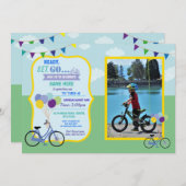Bike Birthday Fahrradfahren Party Blue Boys Foto Einladung (Vorne/Hinten)