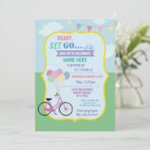 Bike Birthday Fahrradtour Balloons Party Rosa Einladung (Stehend Vorderseite)