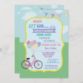 Bike Birthday Fahrradtour Balloons Party Rosa Einladung (Vorne/Hinten)