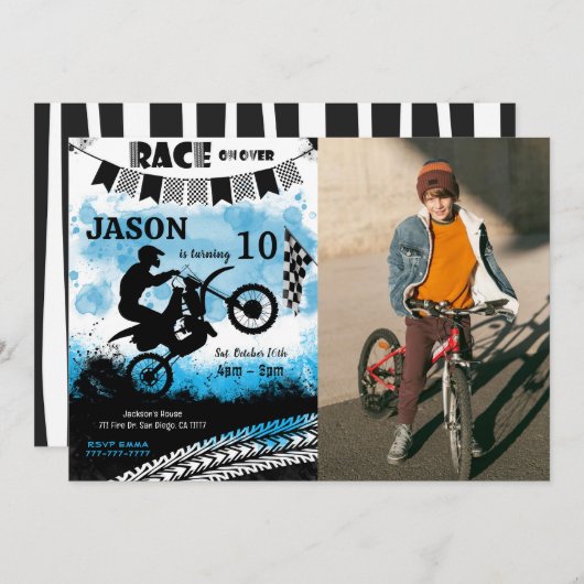 Bike Birthday Foto Einladung (Vorne/Hinten)