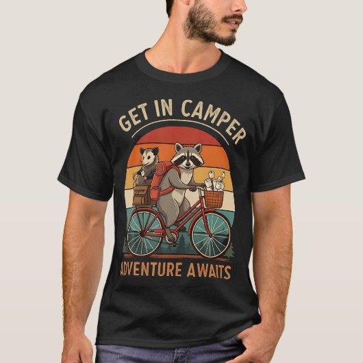 Bike Camping Raccoon Opossum Get In Camper Adventu T-Shirt (Vorderseite)