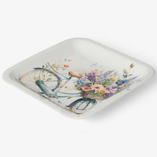 Bike mit Blume Pappteller (Gewinkelt)