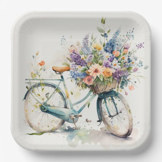 Bike mit Blume Pappteller (Vorderseite)