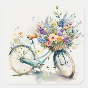 Bike mit Blume Quadratischer Aufkleber
