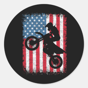 Bike Motocross Biker American Flag 4. Juli Junge Runder Aufkleber