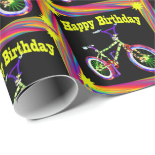 Bike Neon Colors Happy Birthday Geschenkpapier
