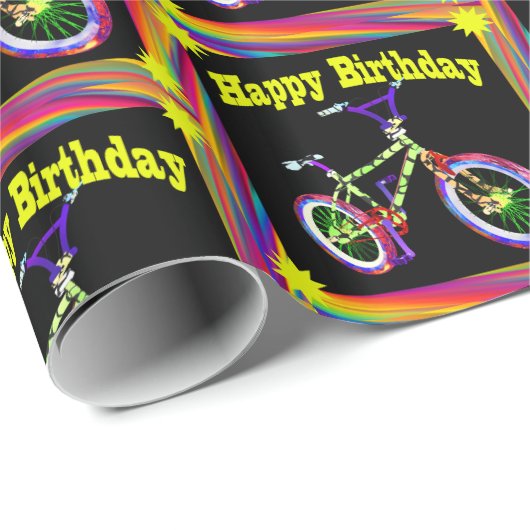 Bike Neon Colors Happy Birthday Geschenkpapier (Rolleneckpunkt)