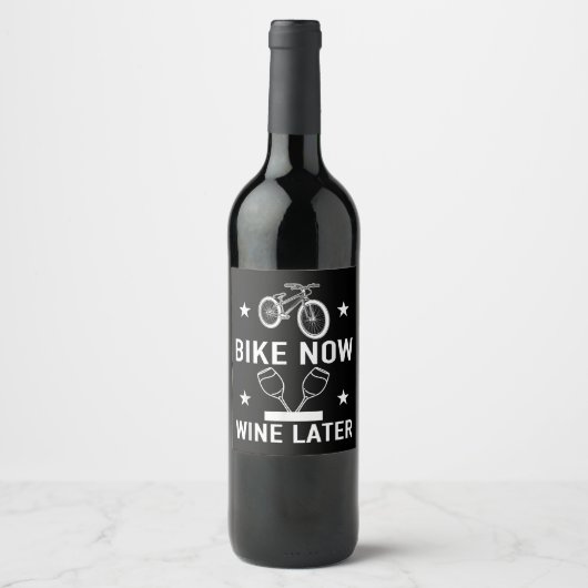 Bike Now Wein Später Sonnenbad Fahrrad Geschenk Weinetikett (Vorderseite)
