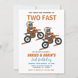Bike Racing Two Fast Birthday Boy's Joint Party Einladung