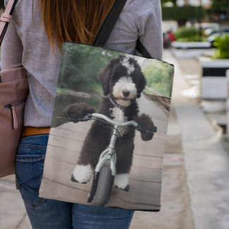 Bike Reiten Bernedoodle Tote Tag Tasche