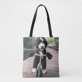 Bike Reiten Bernedoodle Tote Tag Tasche (Vorderseite)