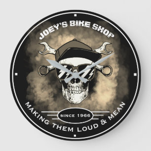Bike Shop Skulpturen Motorrad Smoky Schwarz Große Wanduhr