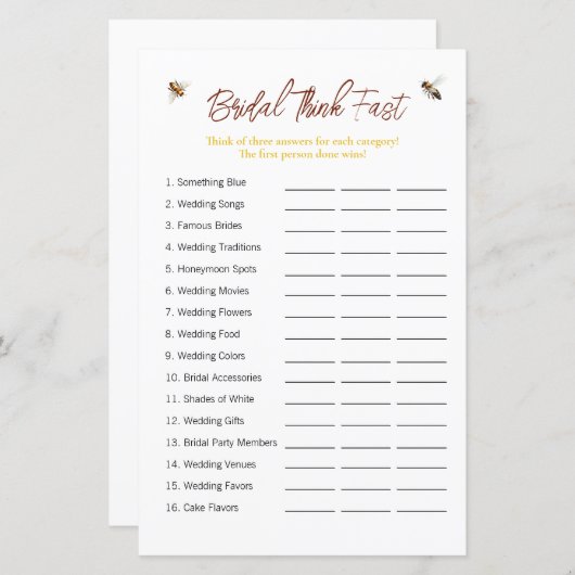 Bike "Think Fast" Brautparty Game (Vorne/Hinten)