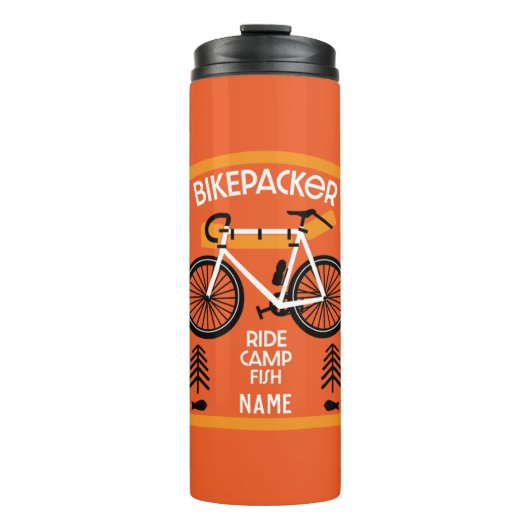 Bikepackerfisch und Campingplatz Thermosbecher (Vorderseite)