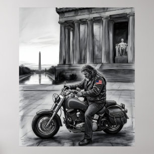Biker am Lincoln Memorial Washington Monument  Poster