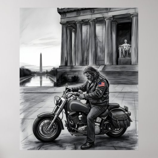 Biker am Lincoln Memorial Washington Monument  Poster (Vorne)
