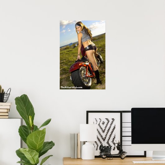 Biker Babe Poster - Brünett Biker Babe (Heimbüro)