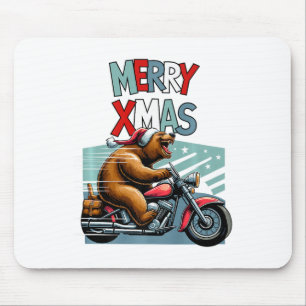 Biker Bär mit Weihnachtshut wünscht frohe Weihnach Mousepad