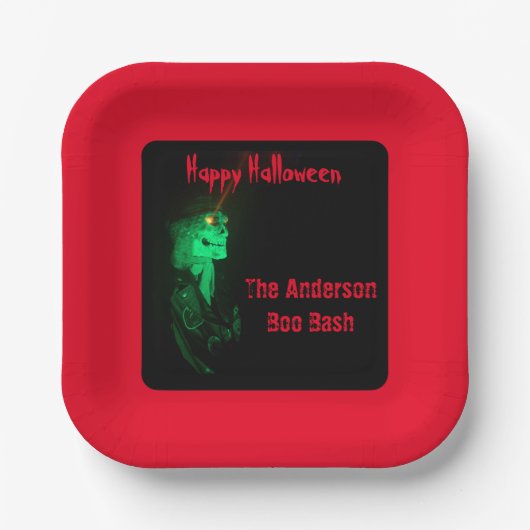 Biker Billy Halloween Skeleton Blood Red & Black Pappteller (Vorderseite)