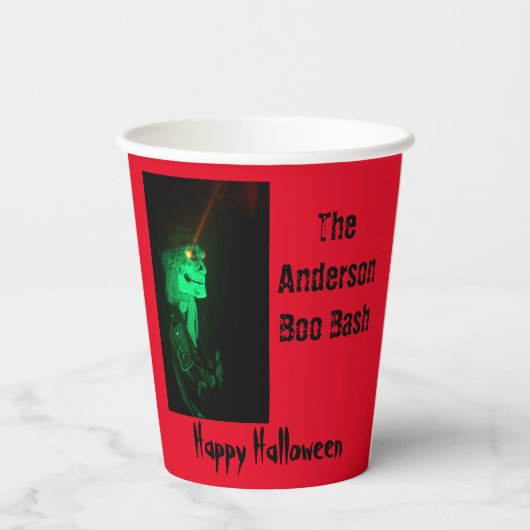 Biker Billy Halloween Skeleton Blood Red Pappbecher (Rückseite)