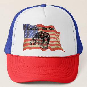 Biker bis zum Ende Schädel USA Flag Kunst Truckerkappe