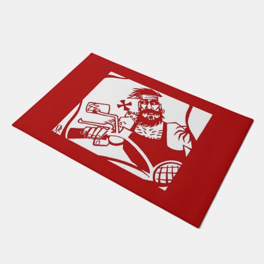 Biker Bro rote Tür Fußmatte (Schrägansicht)