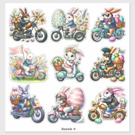 Biker Bunnies OsterSet 1 Aufkleber (Blatt)