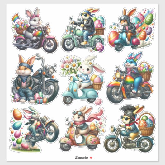 Biker Bunnies OsterSet 2 Aufkleber (Blatt)