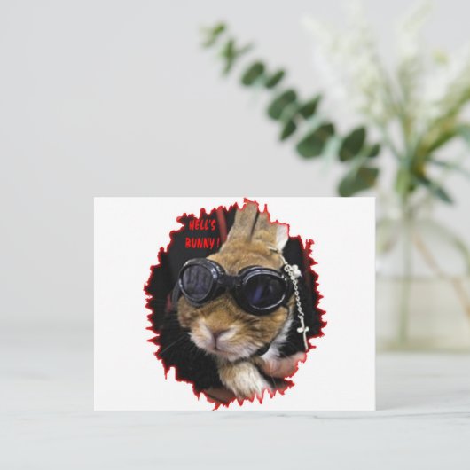 BIKER BUNNY HELL'S BUNNY POSTKARTE (Stehend Vorderseite)