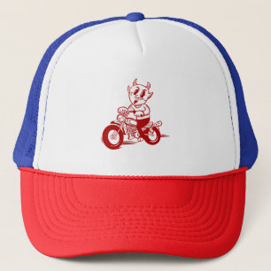 Biker Cartoon Trucker Hat - Red, White & Blue Truckerkappe